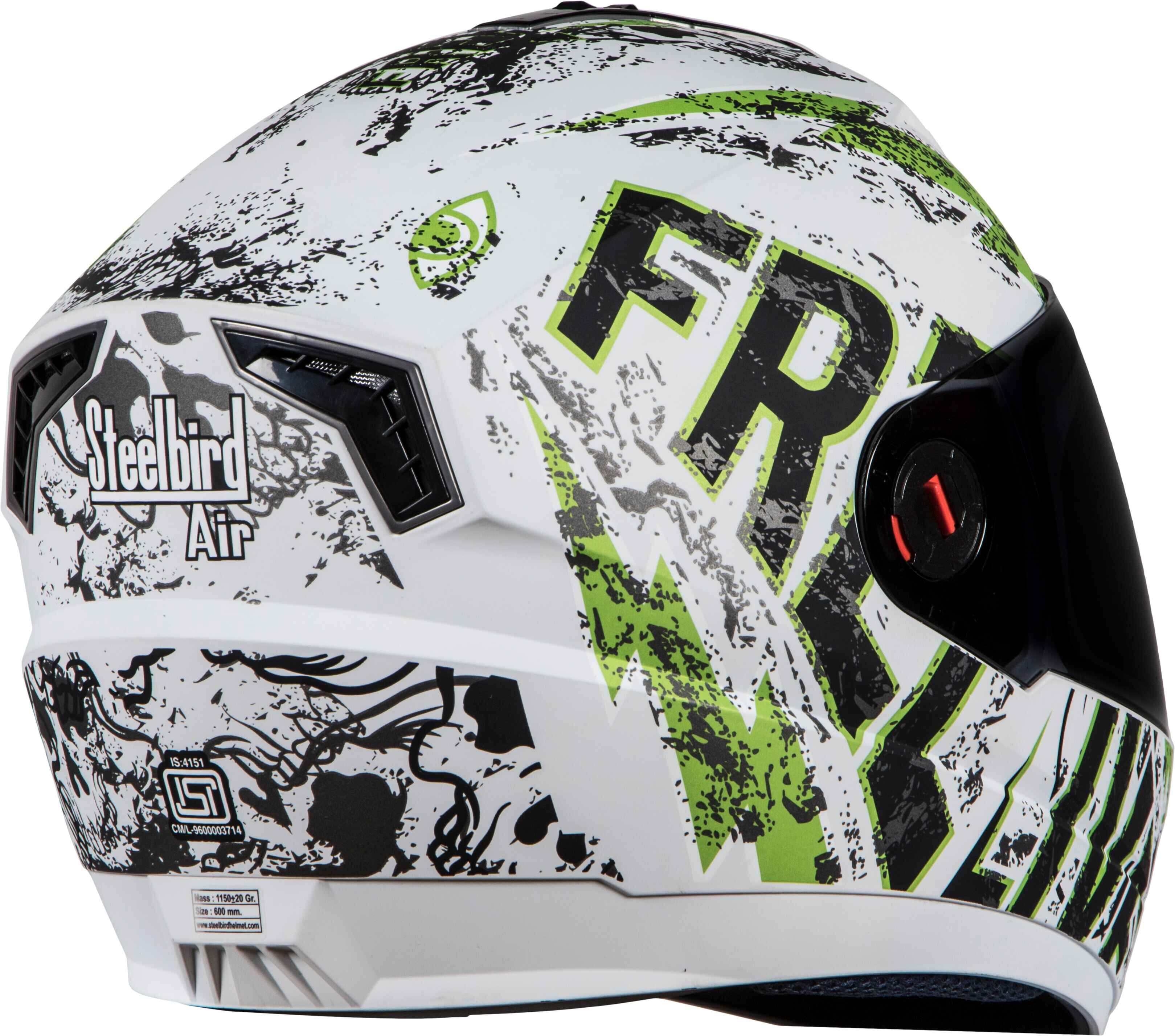 Steelbird Air Free Live Mat White With Green ( Fitted With Clear Visor Extra Smoke Visor Free)